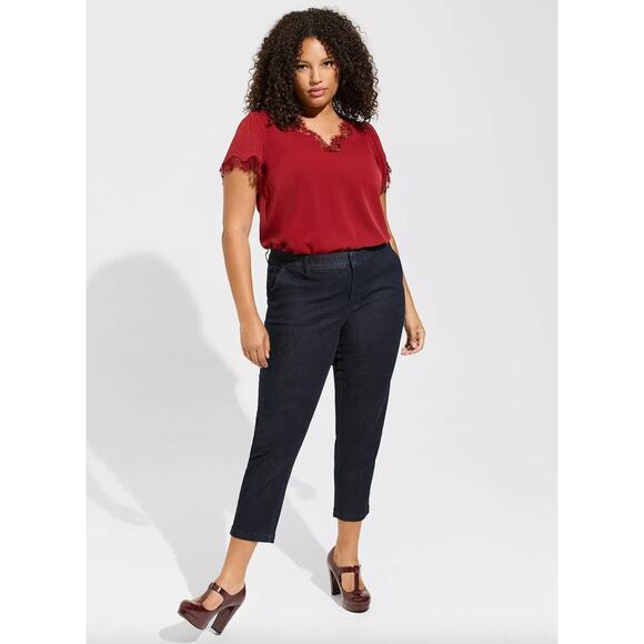 Torrid Studio Crepe De Chine Flutter Sleeve Blouse Red Lace Trim 2X NWT Holiday - Picture 2 of 10